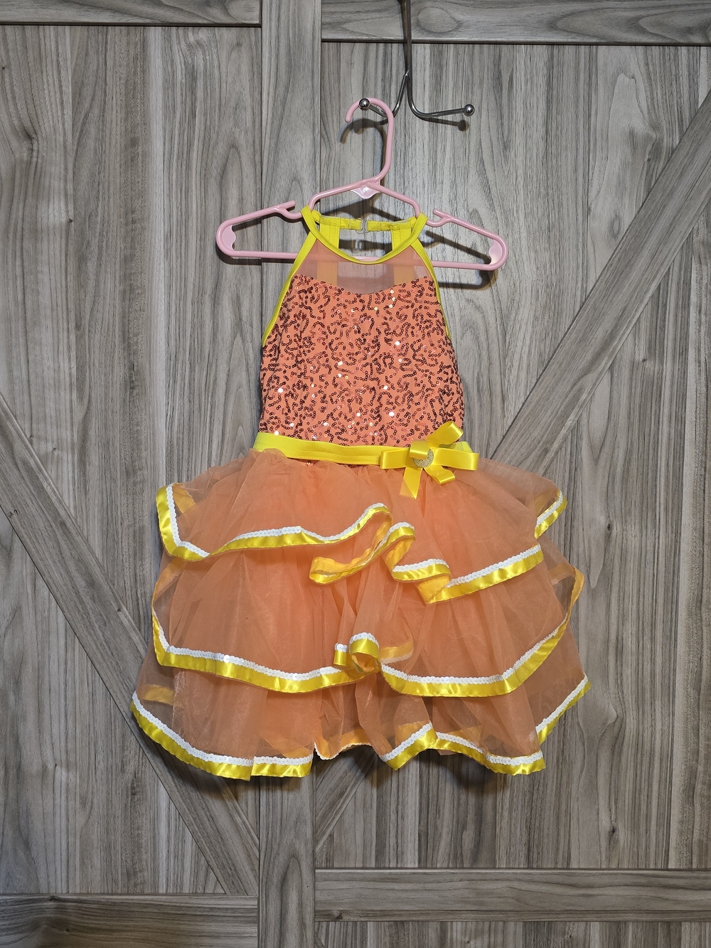 Weissman Orange and Yellow Sequin Tiered Tulle Dance Costume